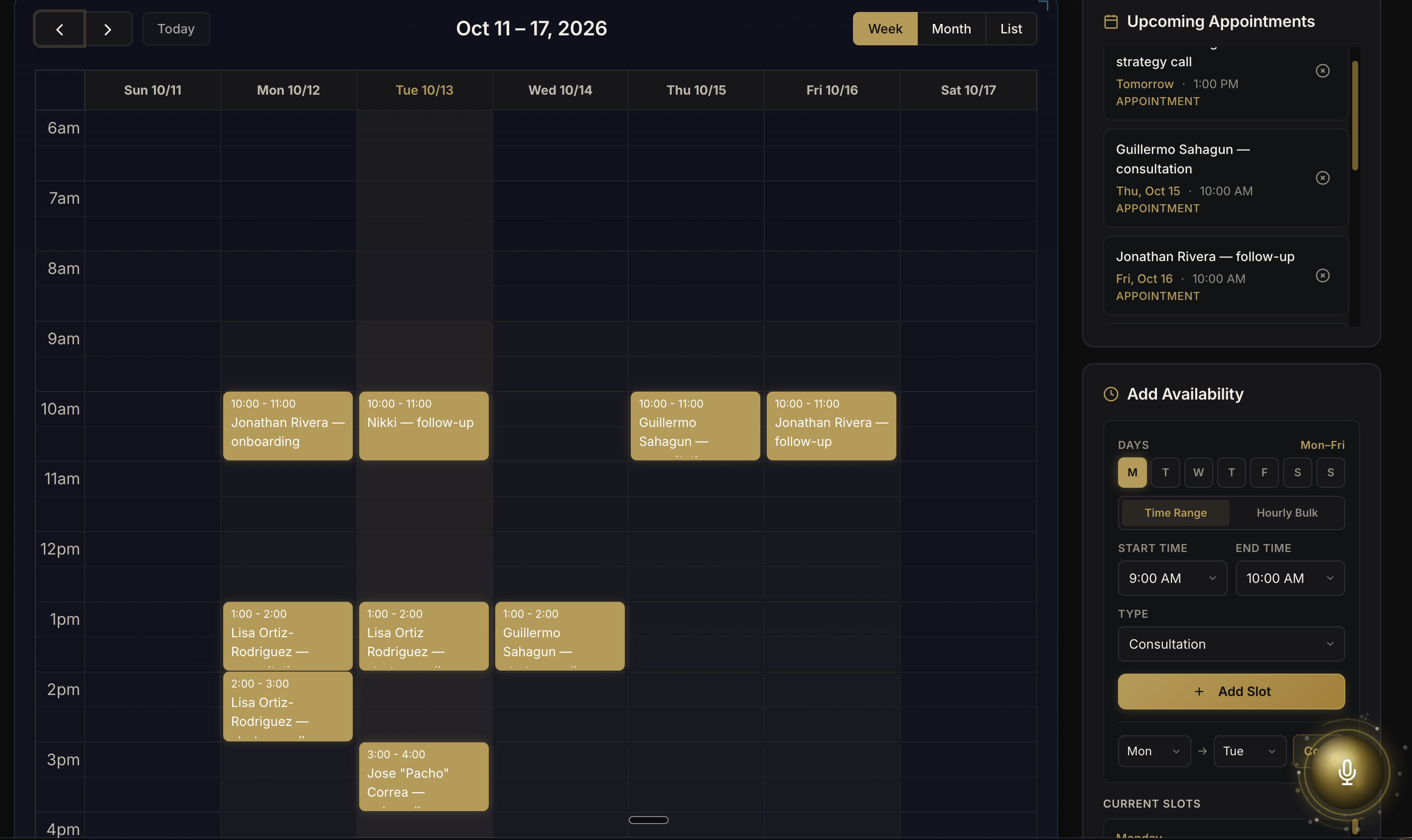 Booking calendar screen